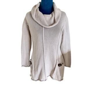 PURE Collection Hand Knit 100% Cotton Cowl Neck Sweater S/M